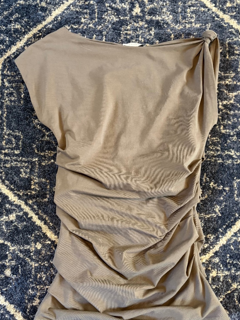 Topshop Taupe One-Shoulder Ruched Bodycon Mini Dress Size S 4-6